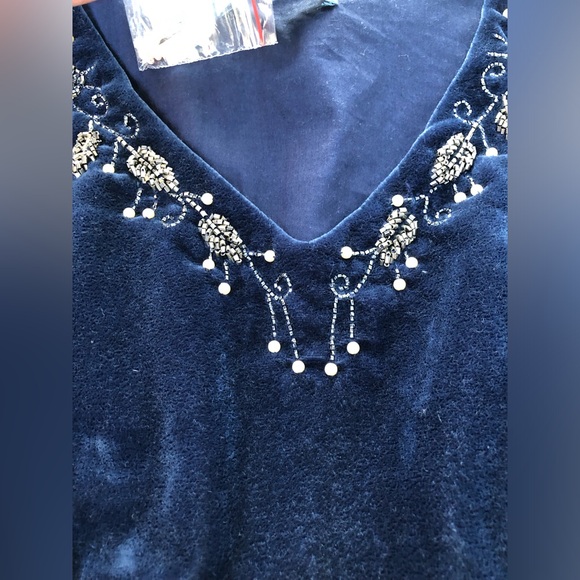 New April Cornel velvet dress beaded midnight sapphire blue womens Medium - Picture 7 of 16